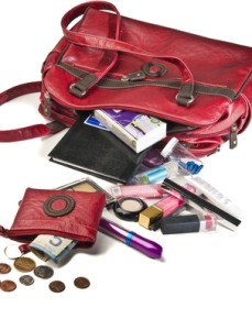 Necessary things in red woman handbag
